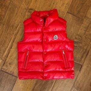Moncler Tib Down Red Puffer Vest with Logo Patch